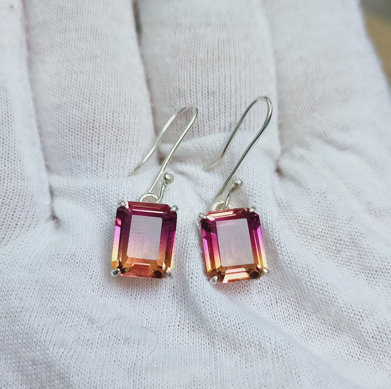 Ametrine Earrings, Ametrine Doublet Quartz Earrings, 925 Sterling Silver Earrings, Ametrine Quartz Drop Earrings, Earrings For Gift