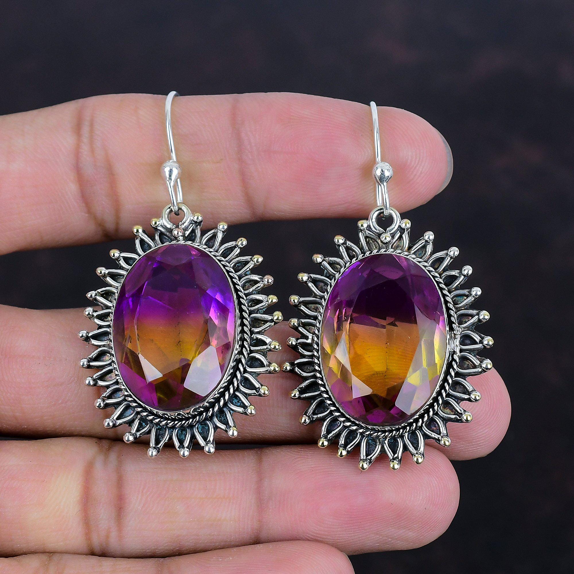Faceted Ametrine Earrings: Handmade 925 Sterling Silver Gemstone Jewelry