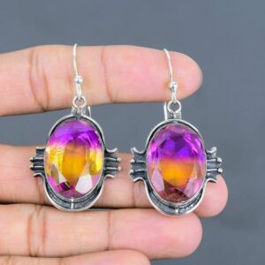 Faceted Ametrine Earrings: Handmade 925 Sterling Silver Gemstone Jewelry