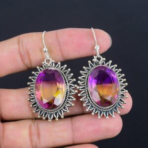 Faceted Ametrine Earrings: Handmade 925 Sterling Silver Drop Jewelry