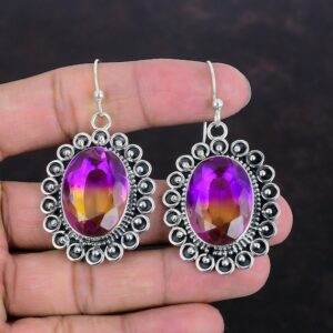 Faceted Ametrine Earrings: Handmade 925 Sterling Silver Dangle Jewelry