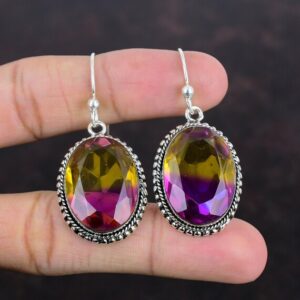 Faceted Ametrine Earrings: Handmade 925 Sterling Silver Vintage Jewelry