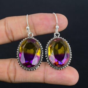 Faceted Ametrine Earrings: Handmade Vintage 925 Sterling Silver