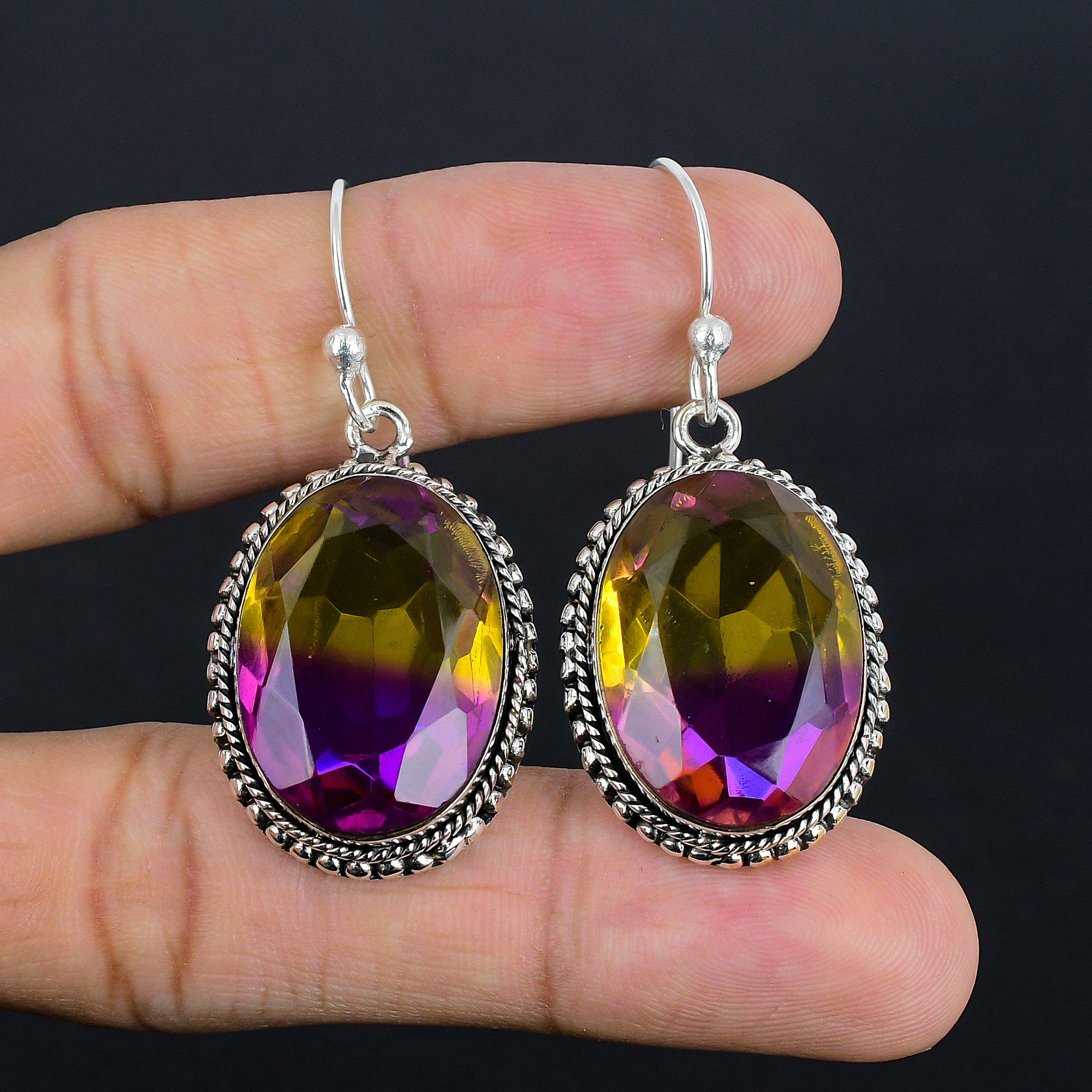 Faceted Ametrine Earrings: Handmade Vintage 925 Sterling Silver
