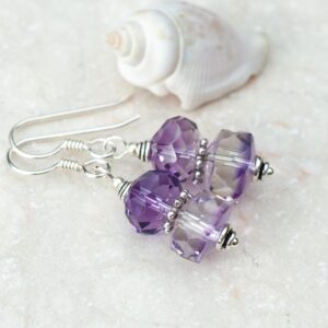 Faceted Ametrine Earrings, Pale Purple Gem Stone Dangles, 925 Sterling Silver French Ear Wires