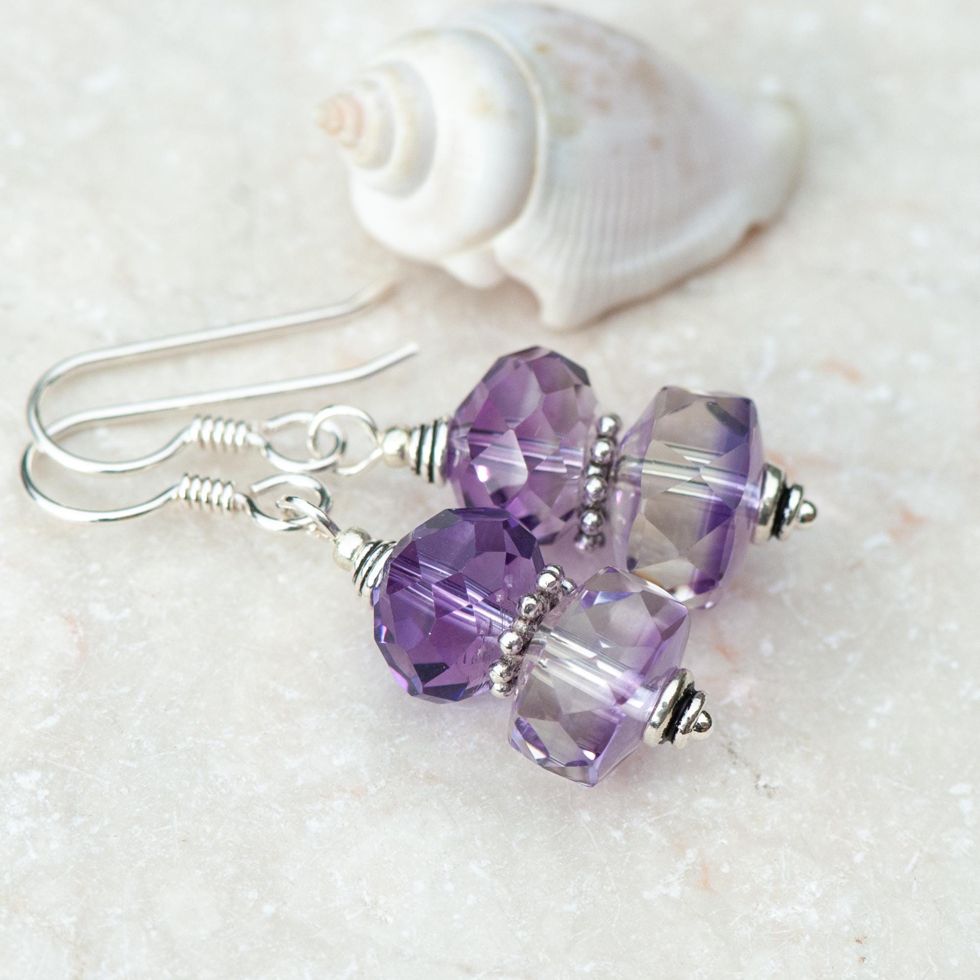Faceted Ametrine Earrings, Pale Purple Gem Stone Dangles, 925 Sterling Silver French Ear Wires