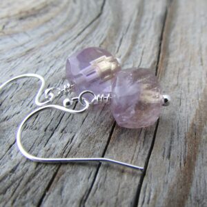 Faceted Ametrine Sterling Silver Earrings: 8mm Gemstone Cubes