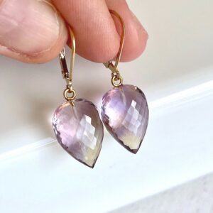 Ametrine Earrings, February Birthstone, Lavender Teardrop Earrings, Statement Earrings in Gold or Silver, Gemstone Jewelry Gift for February