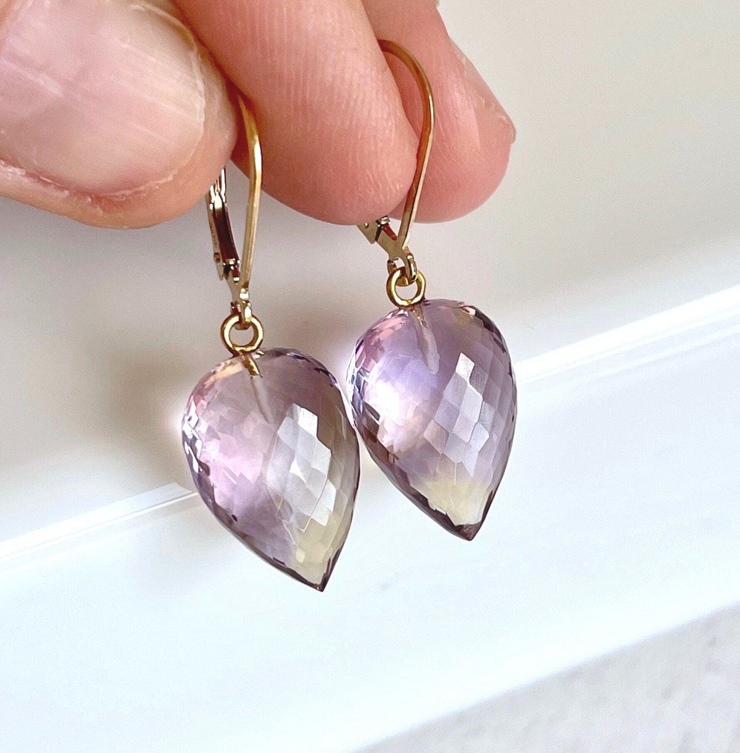 Ametrine Earrings, February Birthstone, Lavender Teardrop Earrings, Statement Earrings In Gold Or Silver, Gemstone Jewelry Gift For February