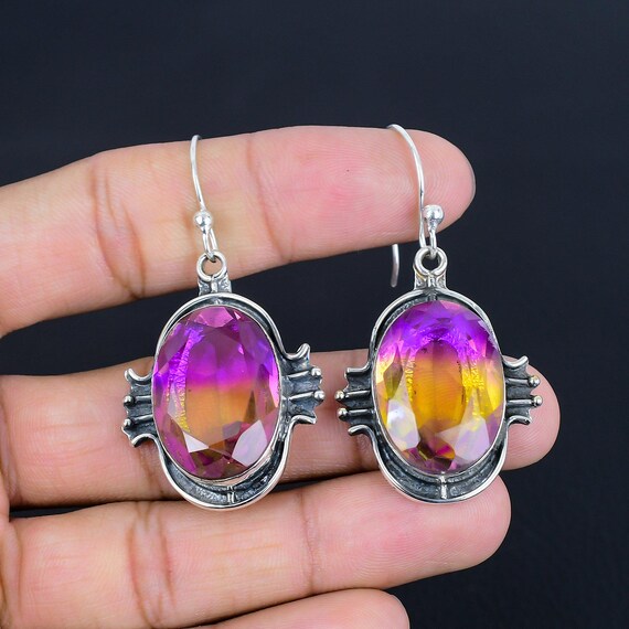 Handmade Faceted Ametrine Dangle Earrings: 925 Sterling Silver Jewelry Handmade Faceted Ametrine Dangle Earrings: 925 Sterling Silver Jewelry