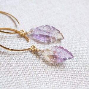 Handmade Ametrine Leaf Earrings: Gold Vermeil Sterling Silver