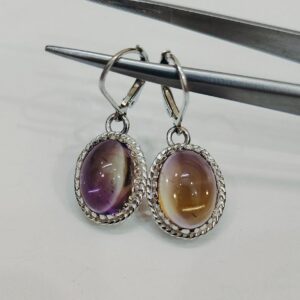 Natural Ametrine Earrings, Oval Ametrine Earrings, 925 Sterling Silver Earrings, Oval Ametrine Cabochon Earrings, Drop Ametrine Earrings