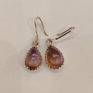 Natural Ametrine Earrings, Pear Ametrine Earrings, 925 Sterling Silver Earrings, Pear Ametrine Cabochon Earrings, Drop Ametrine Earrings