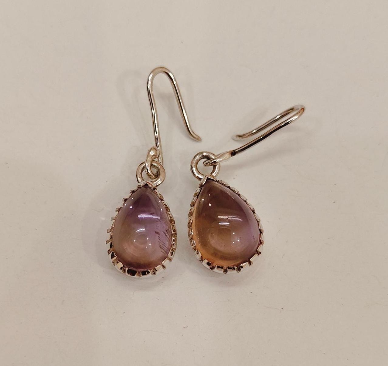 Natural Ametrine Earrings, Pear Ametrine Earrings, 925 Sterling Silver Earrings, Pear Ametrine Cabochon Earrings, Drop Ametrine Earrings