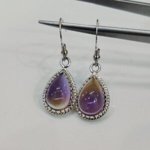Natural Ametrine Earrings, Pear Ametrine Earrings, 925 Sterling Silver Earrings, Pear Ametrine Cabochon Earrings, Drop Ametrine Earrings