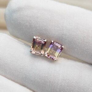 Ametrine Earrings, Natural Ametrine Stud Earrings, 925 Sterling Silver Earrings, Ametrine Silver Stud, Earrings For Gift