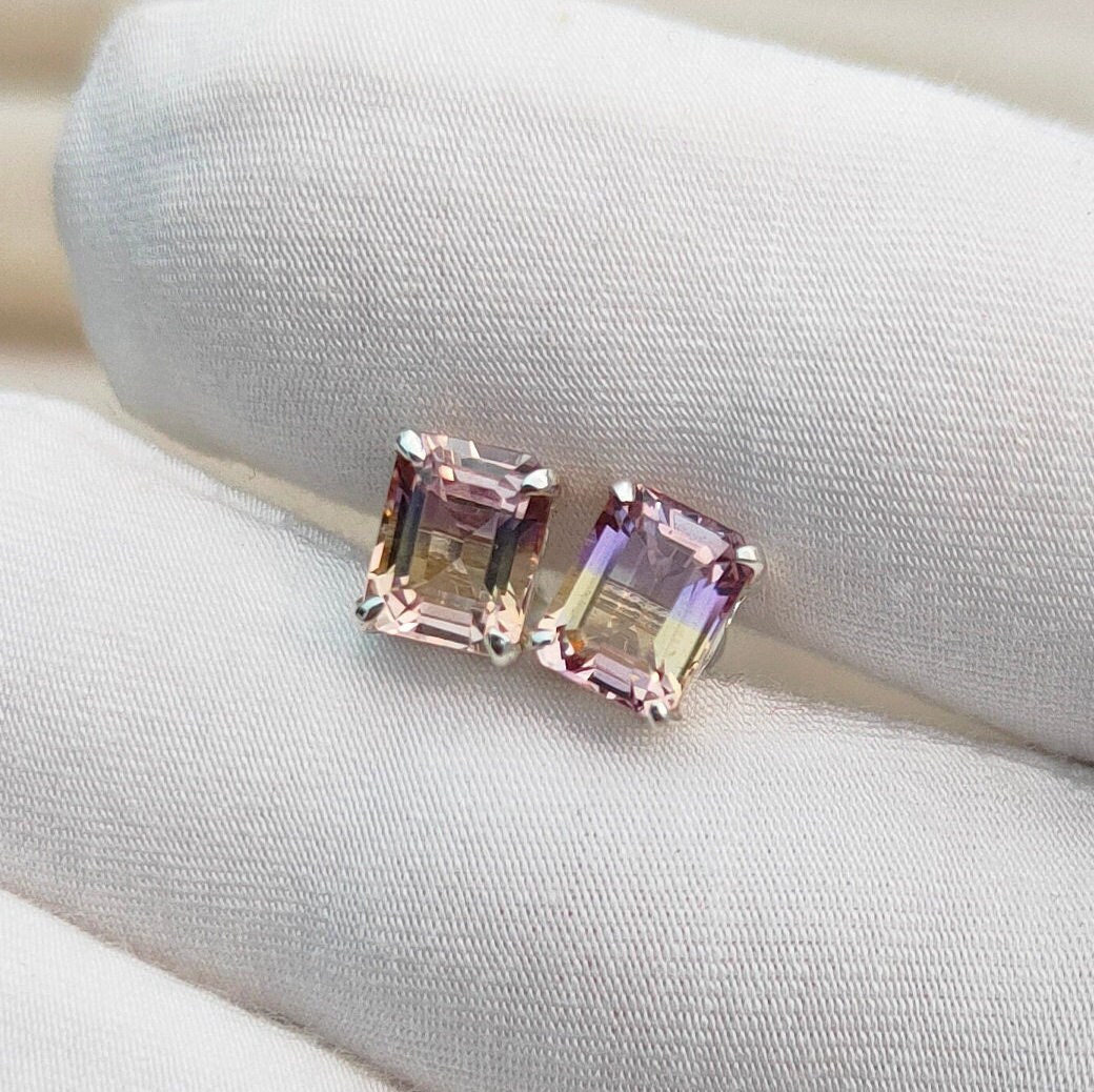 Ametrine Earrings, Natural Ametrine Stud Earrings, 925 Sterling Silver Earrings, Ametrine Silver Stud, Earrings For Gift Ametrine Earrings, Natural Ametrine Stud Earrings, 925 Sterling Silver Earrings, Ametrine Silver Stud, Earrings For Gift