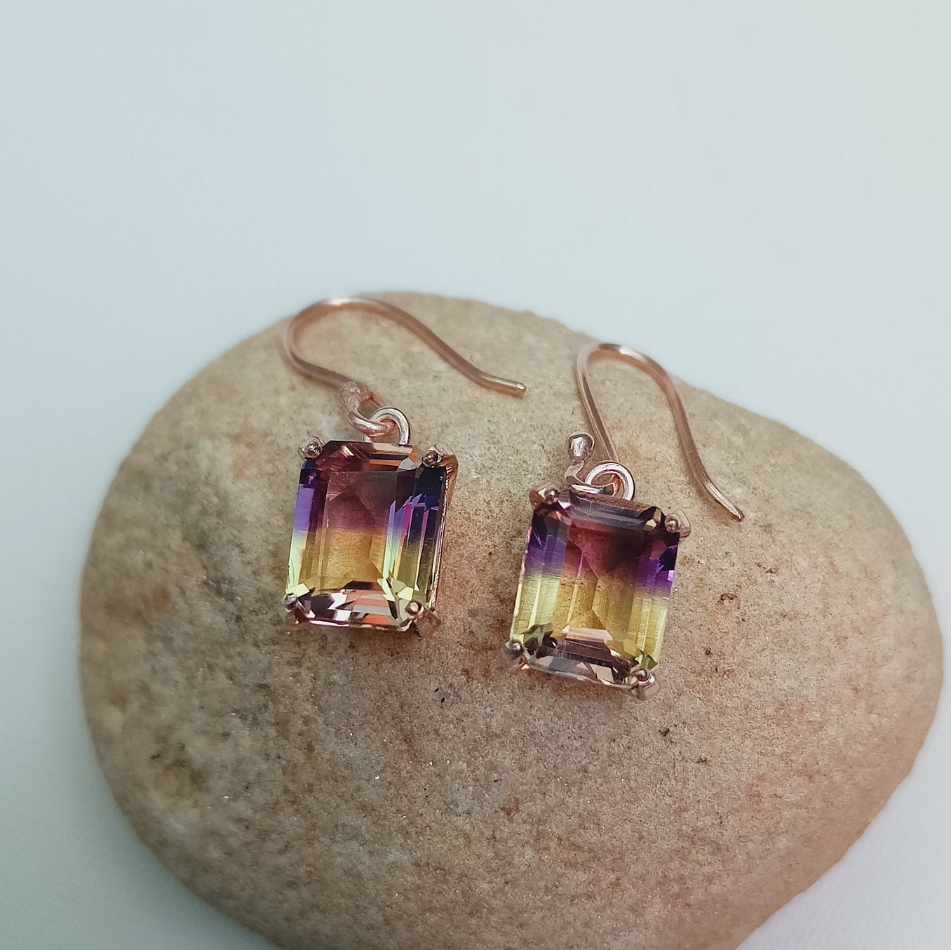 Ametrine Quartz Earrings, Ametrine Doublet Quartz Earrings, 925 Sterling Silver Earrings, Ametrine Quartz Drop Earrings, Earrings For Gift