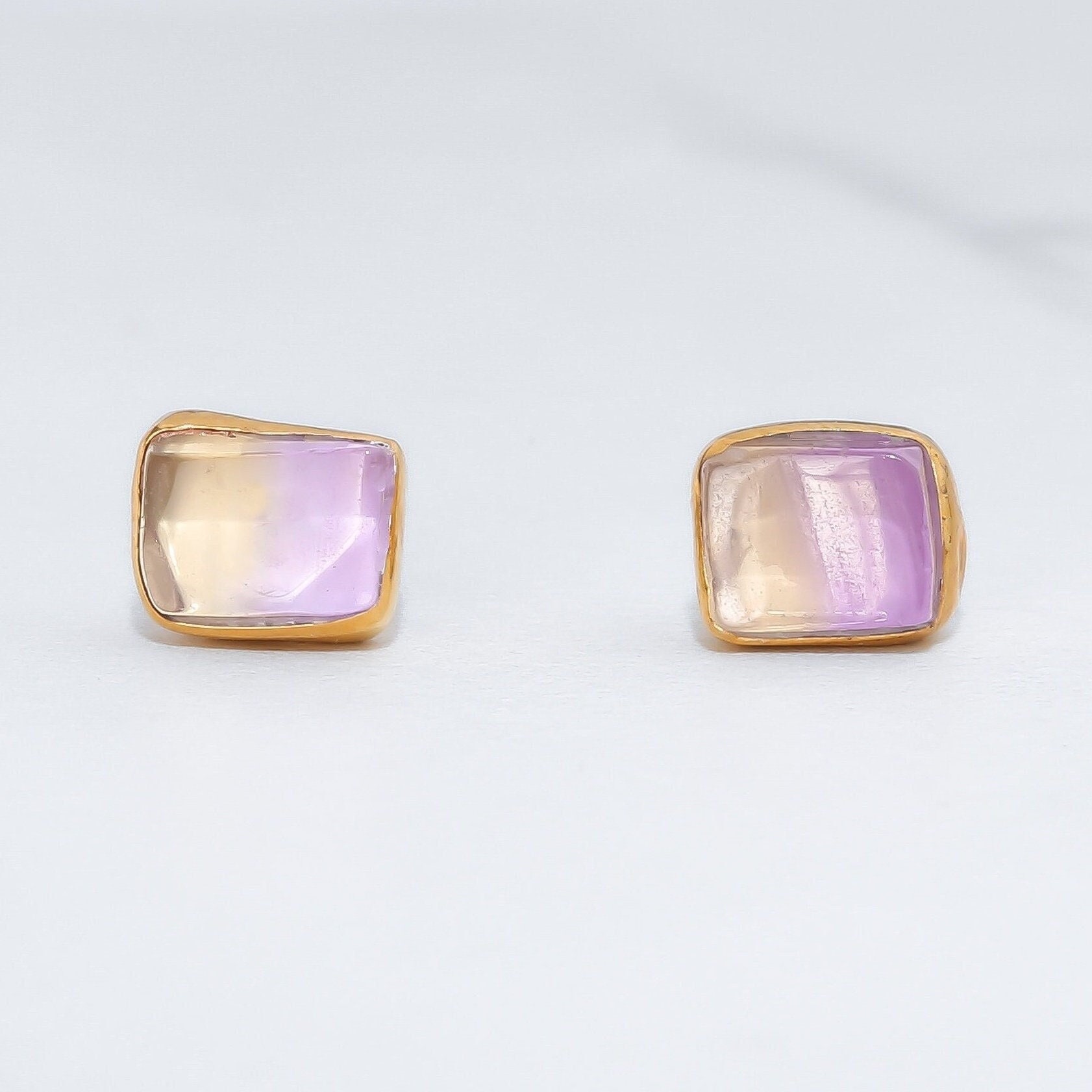 Raw Ametrine Stud Earrings: 24k Gold Filled Crystal Jewelry Raw Ametrine Stud Earrings: 24k Gold Filled Crystal Jewelry