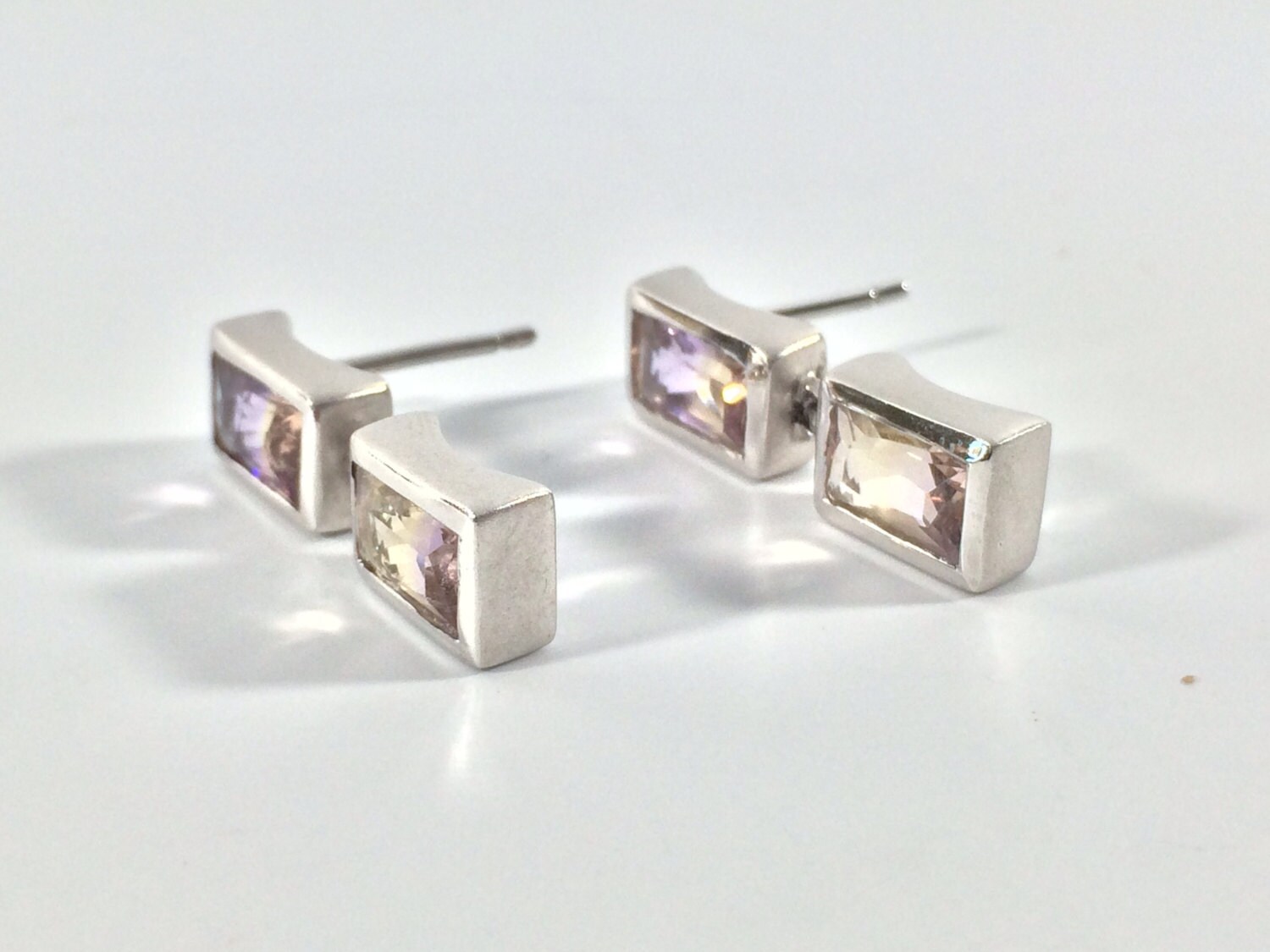 Ametrine Silver Earrings // Sterling Silver // Matte Rhodium Finish // Modern Design