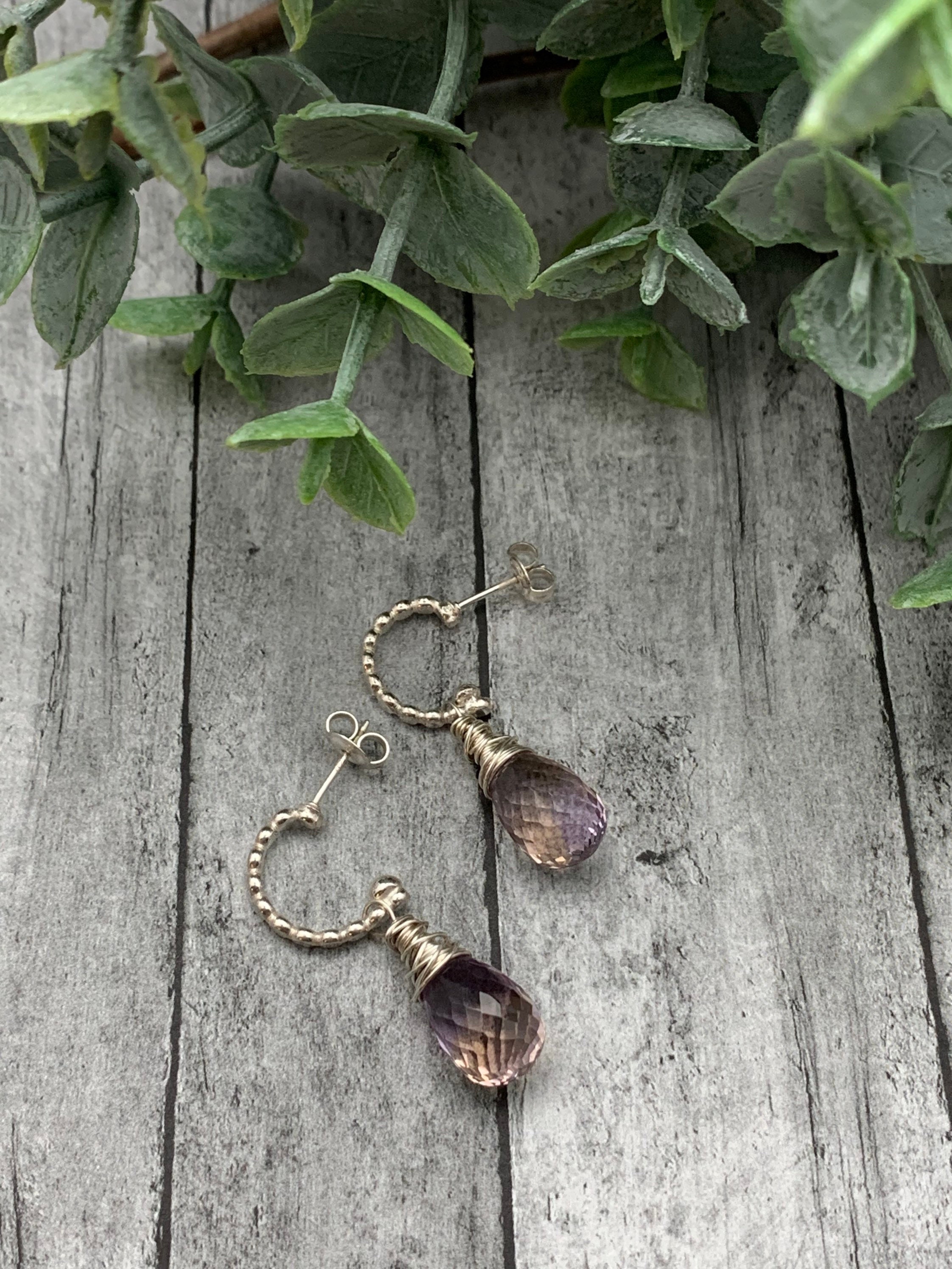 Ametrine Sterling Silver Half Hoop Stud Earrings