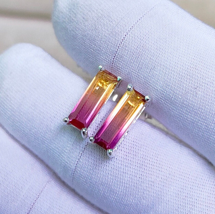 Ametrine Stud Earrings, 925 Sterling Silver Earrings, Ametrine Doublet Quartz Earrings, Octagon Ametrine Stud Earrings, Earrings For Gift
