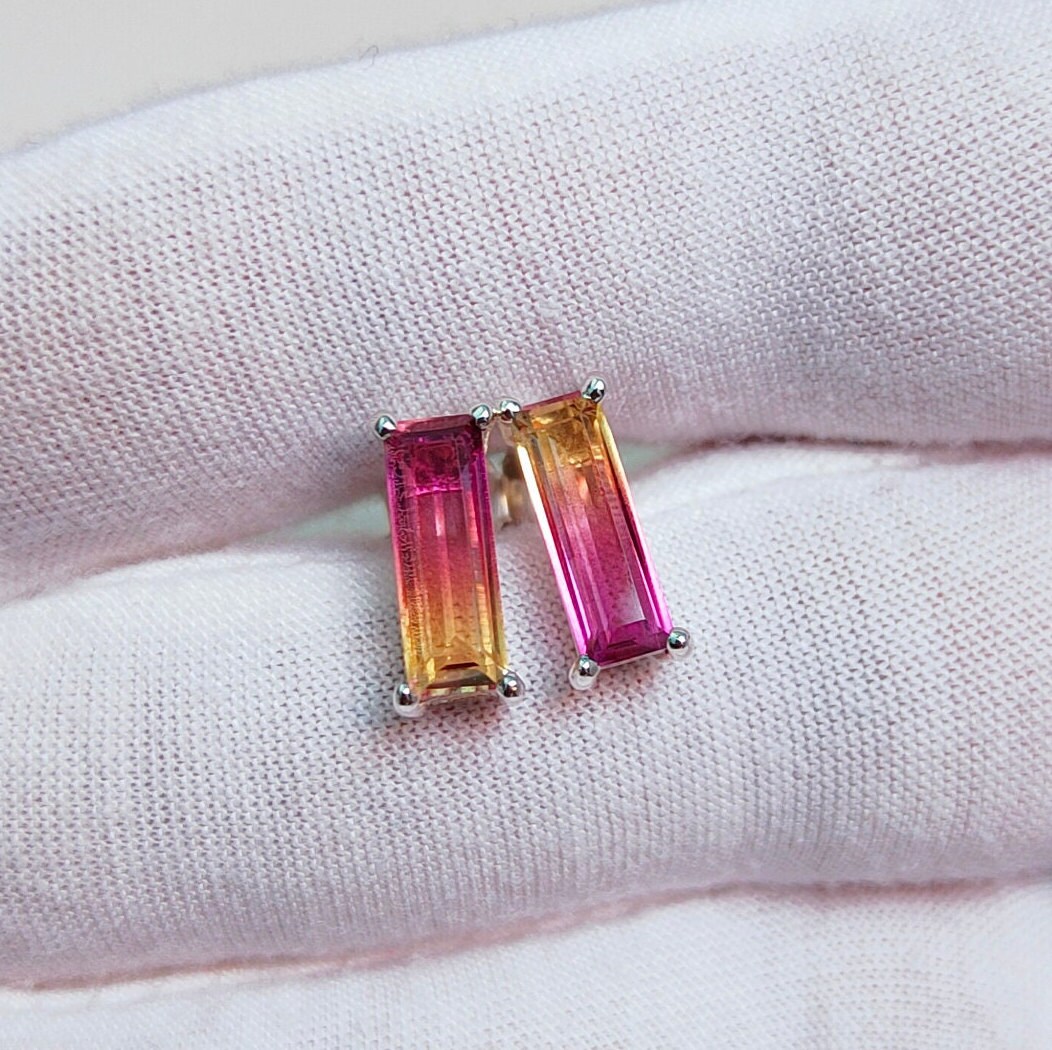 Ametrine Stud Earrings, Ametrine Doublet Quartz Earrings, 925 Sterling Silver Earrings, Ametrine Quartz Stud Earrings, Earrings For Gift