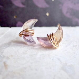 Ametrine Stud Earrings, Ametrine Jewelry, Crescent Moon Earrings,Wire Wrapped Gemstone, Celestial Jewelry,Crystal Posts,Minimal Gift for Her