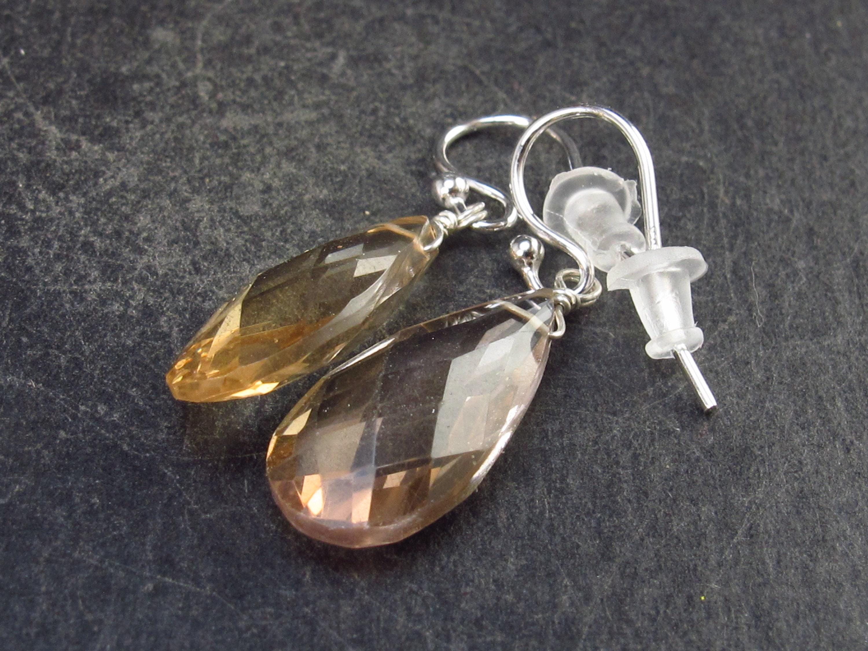 Stunning Natural Faceted Drop Shape Ametrine Crystal Silver Earrings - 1.2" - 2.69 Grams