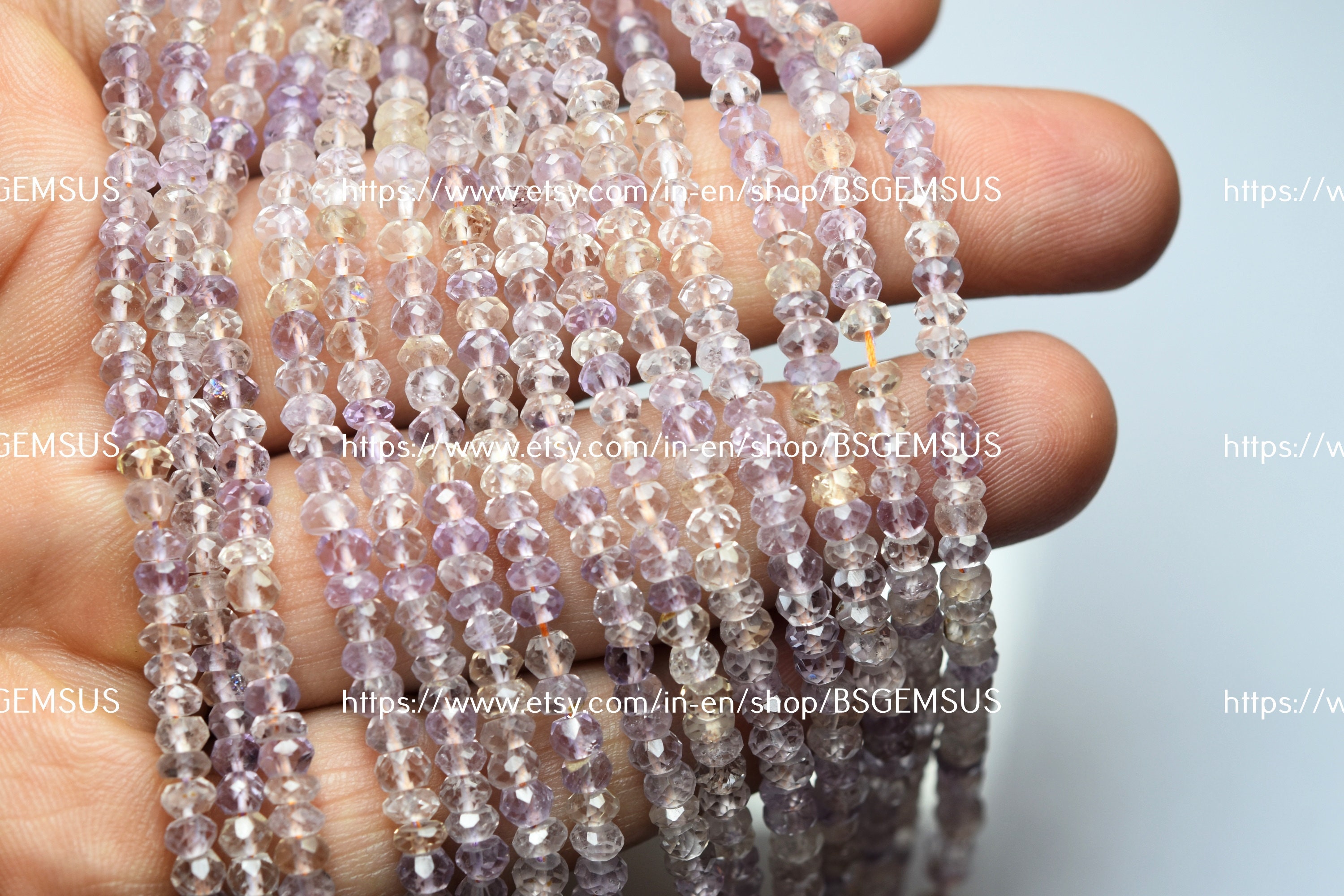 13 Inch Strand, Natural Ametrine Faceted Rondelles. 3.5mm 13 Inch Strand, Natural Ametrine Faceted Rondelles. 3.5mm
