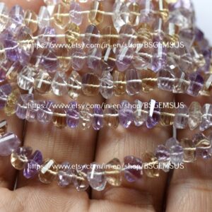 7 Inches strand, Natural Ametrine Faceted Twisted Beads. 6-7mm