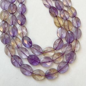 Natural Ametrine 16x12x5mm Faceted Flat Oval Gemstone Beads~ -15.5 inch strand-