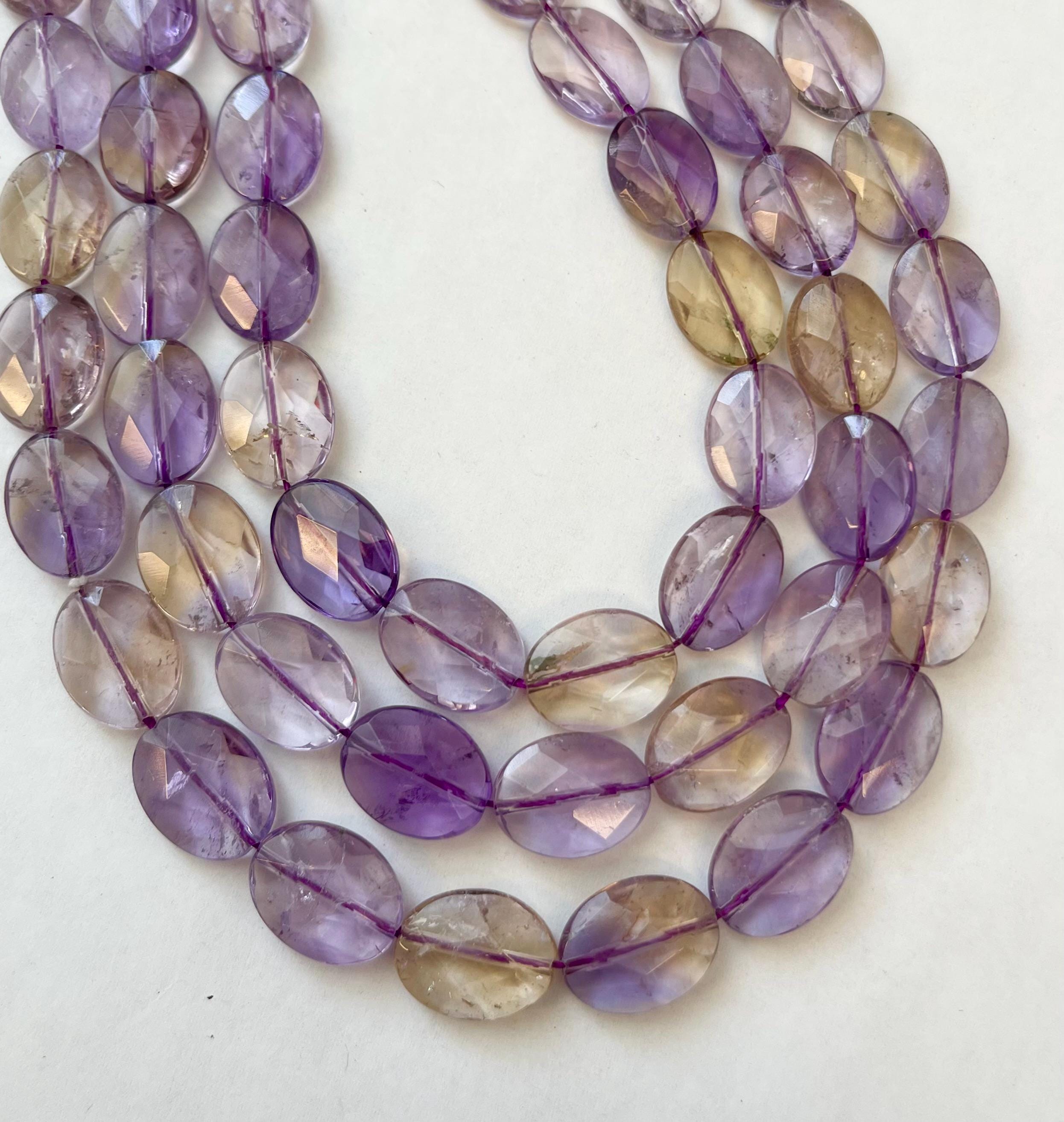Natural Ametrine 16x12x5mm Faceted Flat Oval Gemstone Beads~ -15.5 Inch Strand-