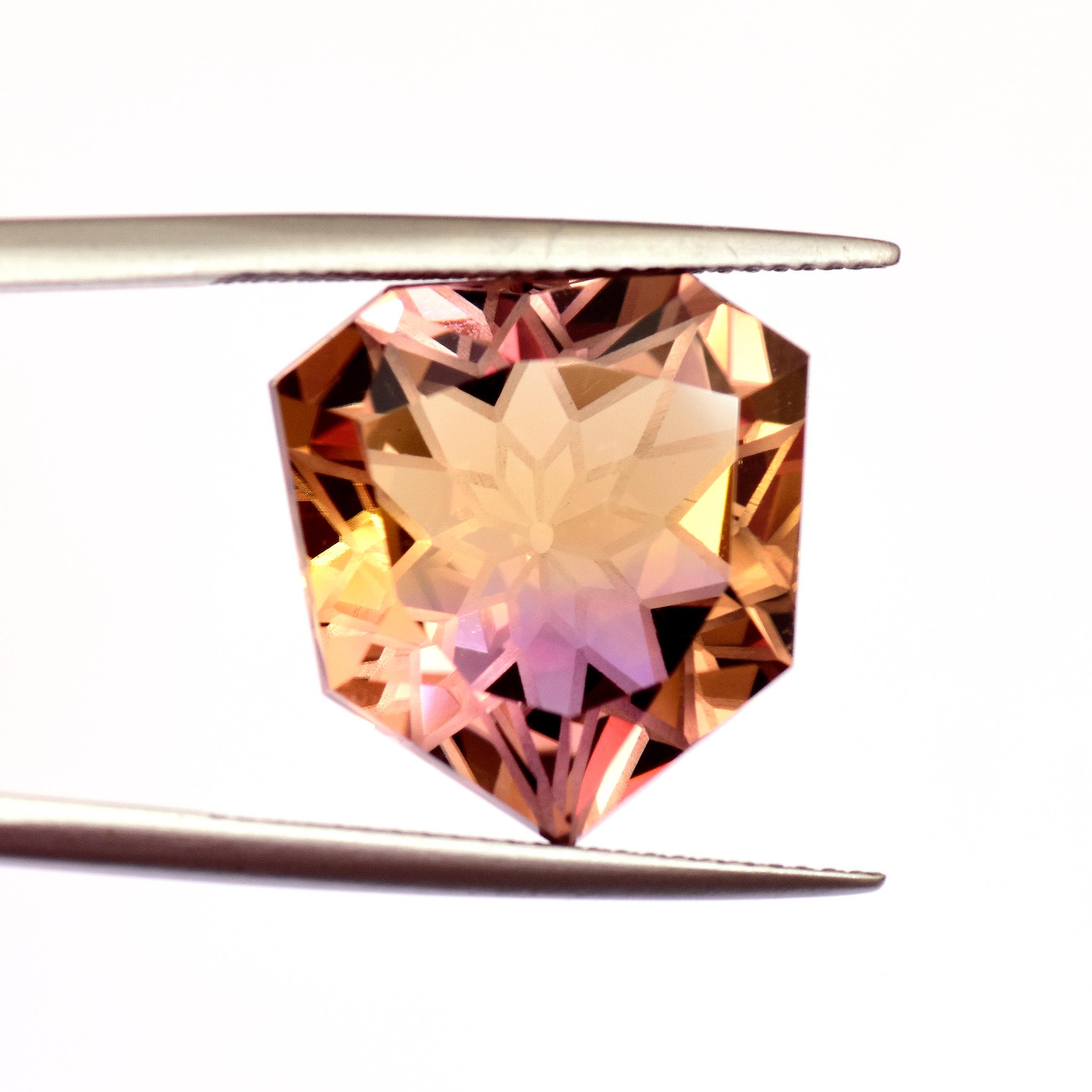 Natural Bi-color Ametrine Gemstone, Fancy Concave Cut, Aaa Grade, Bolivian Origin (17x16x10mm)