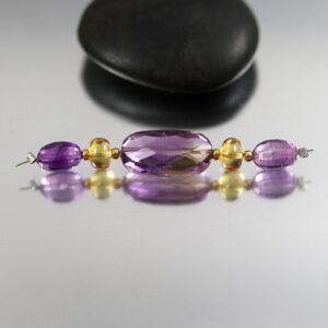 Faceted Ametrine Oval With Citrine Rondelle And Amethyst Oval Beads - Set Of 5 - 6 To 17 Mm