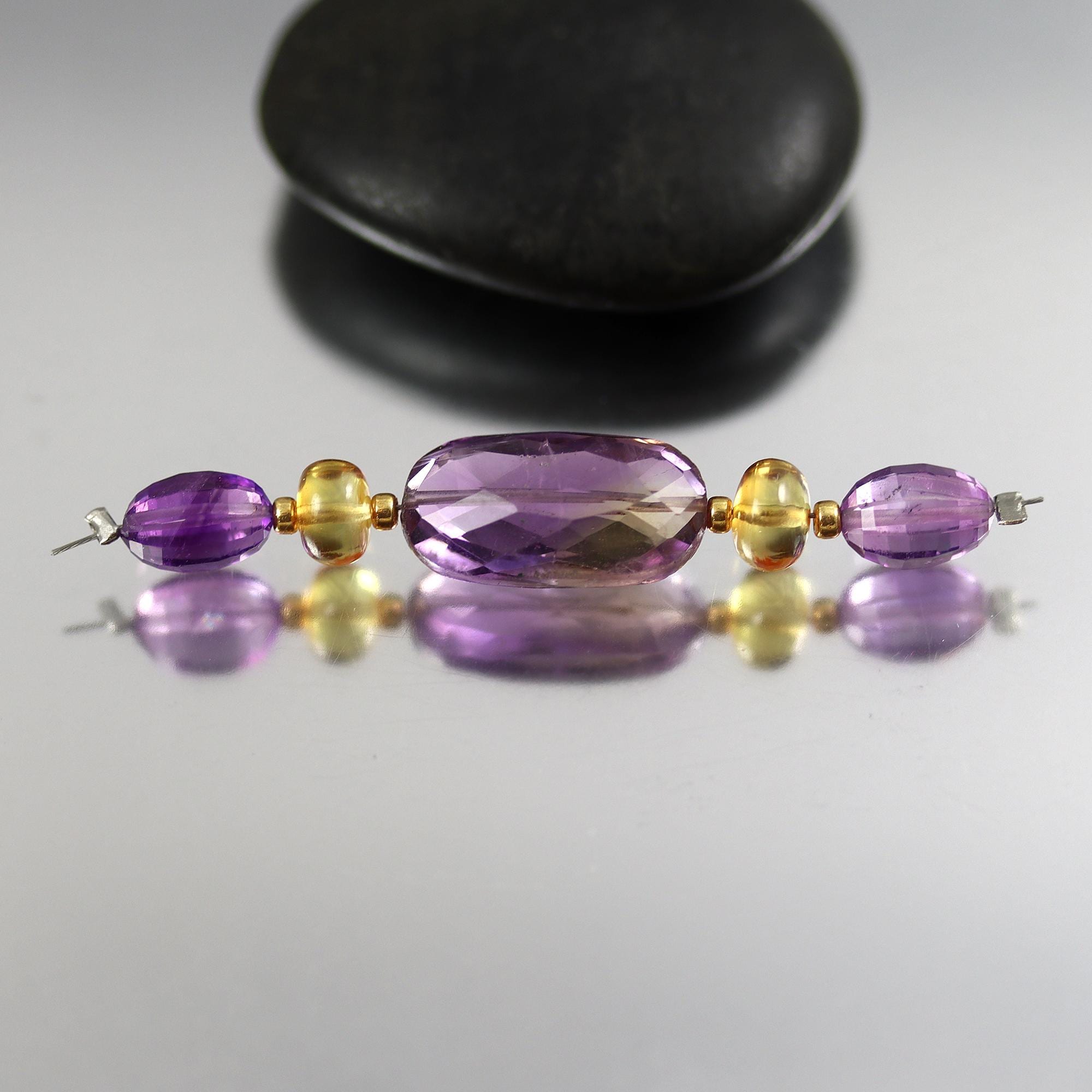 Faceted Ametrine Oval With Citrine Rondelle And Amethyst Oval Beads - Set Of 5 - 6 To 17 Mm