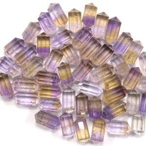 Faceted Ametrine Pencil Beads: Natural Gemstone Points (5x10 Mm, 5 Pieces) Faceted Ametrine Pencil Beads: Natural Gemstone Points (5x10 Mm, 5 Pieces)