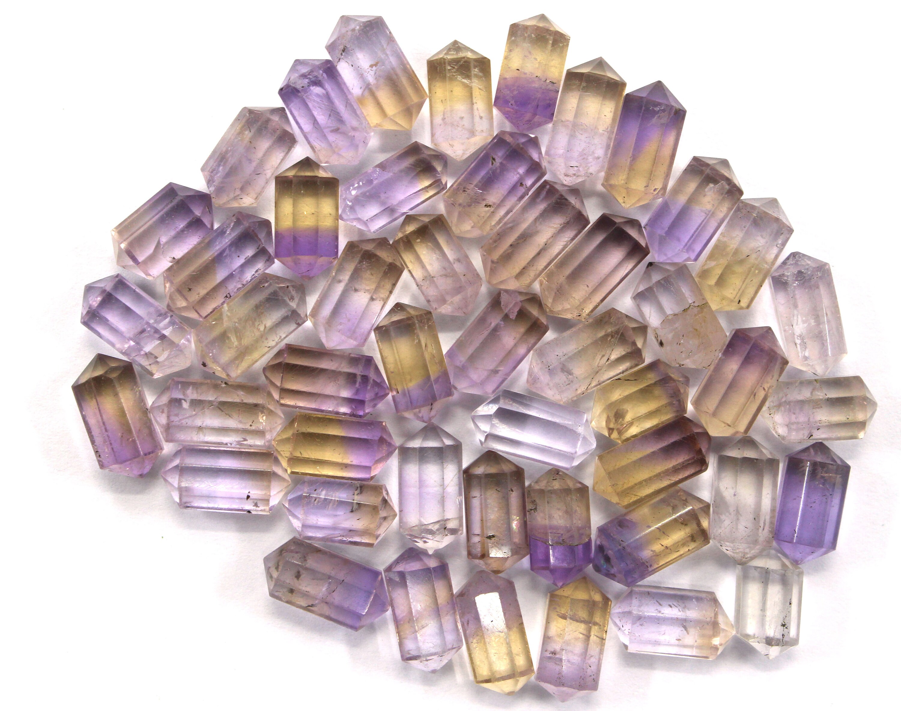 Faceted Ametrine Pencil Beads: Natural Gemstone Points (5x10 Mm, 5 Pieces) Faceted Ametrine Pencil Beads: Natural Gemstone Points (5x10 Mm, 5 Pieces)