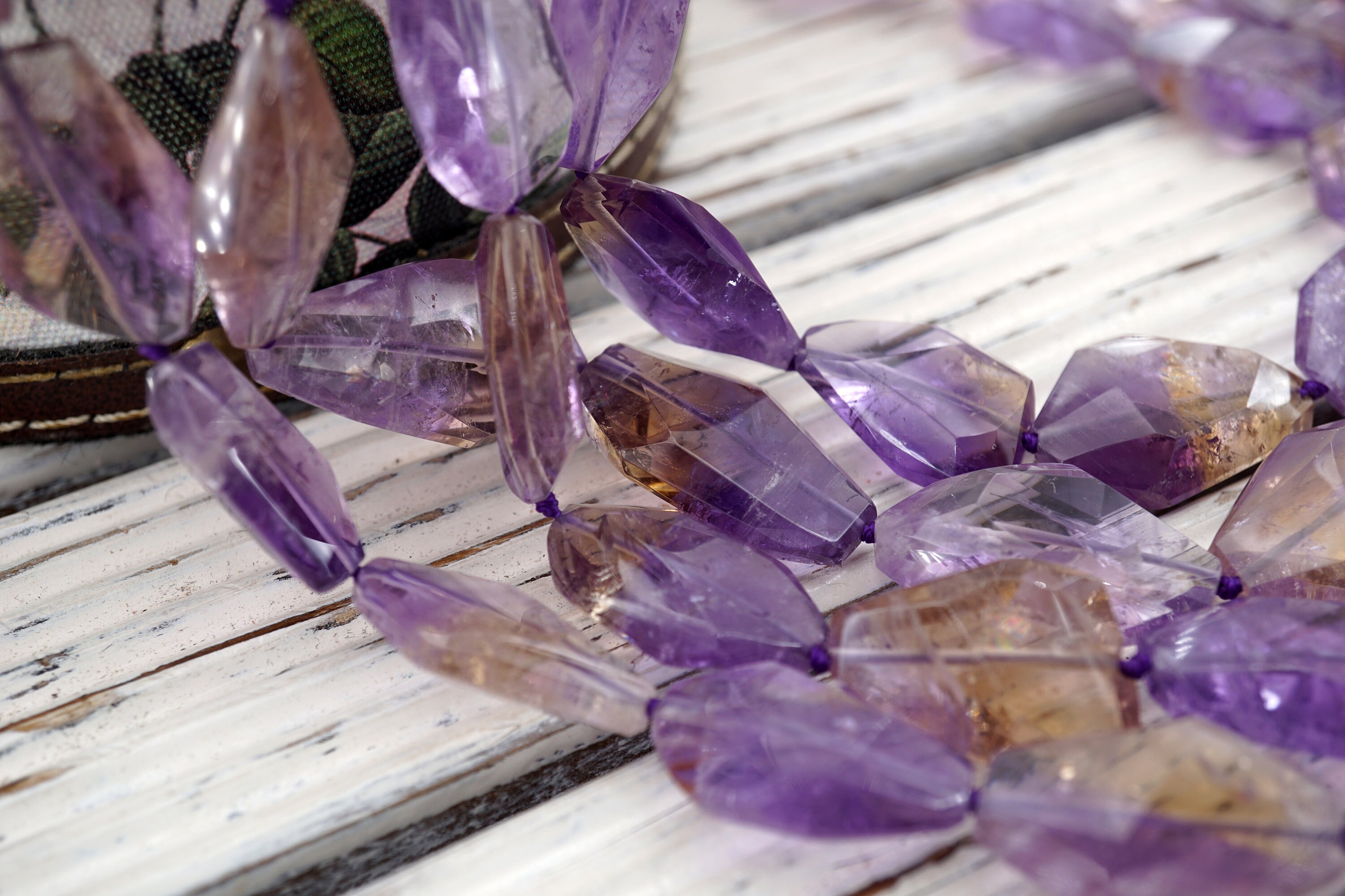 Faceted Ametrine Quartz Beads, Brazil, 16-inch Strand Faceted Ametrine Quartz Beads, Brazil, 16-inch Strand