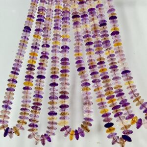 Faceted Ametrine Quartz Rondelle Beads, Gemstone Jewelry Making (7-8mm)