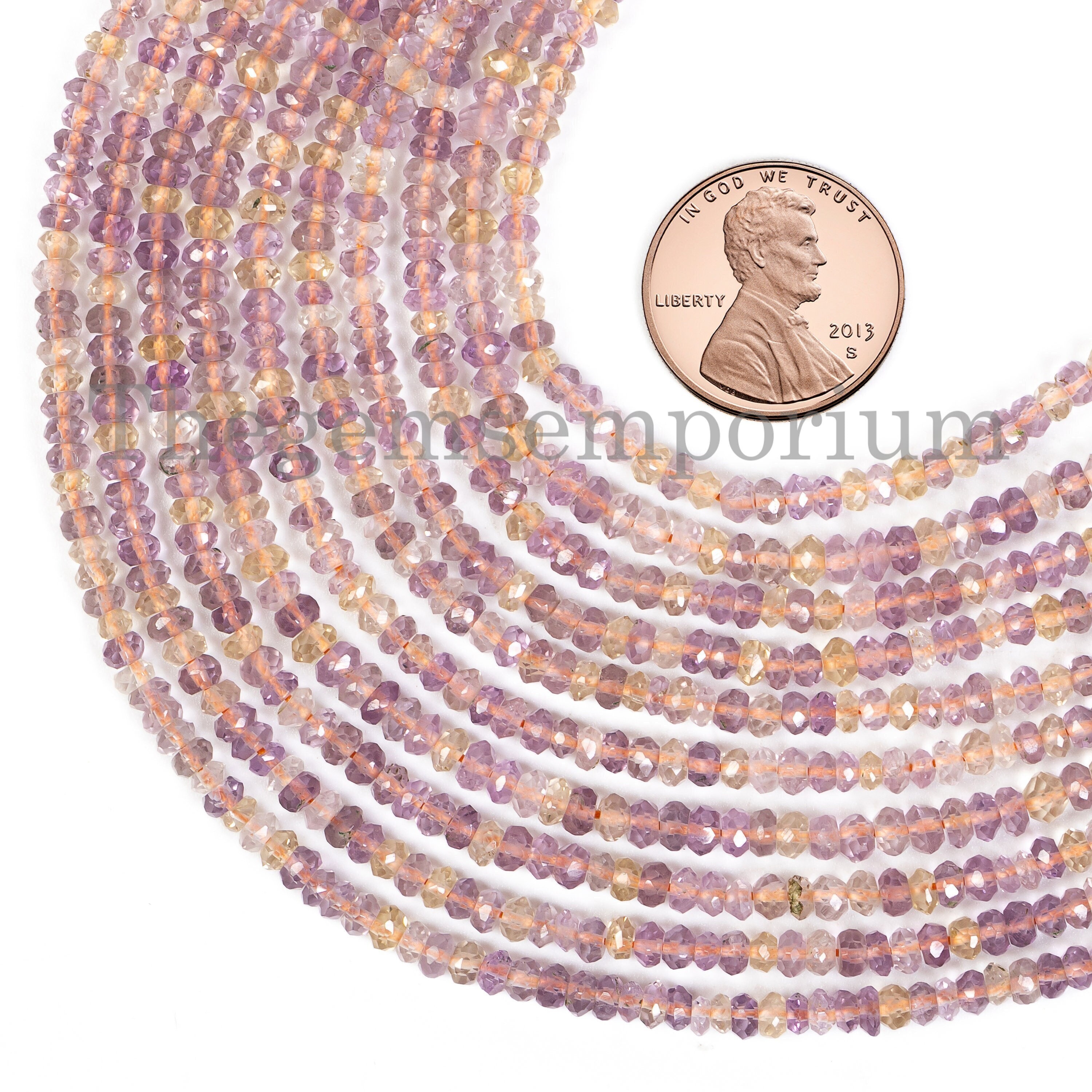 Ametrine Faceted Rondelle Beads, 3-3.5 Mm Ametrine Briolette Beads, Loose Ametrine Strand, Ametrine Beads For Jewelry Crafts