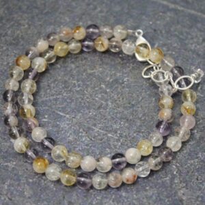 Ametrine Bead Necklace: Purple Yellow Gemstone Choker, 6mm Round