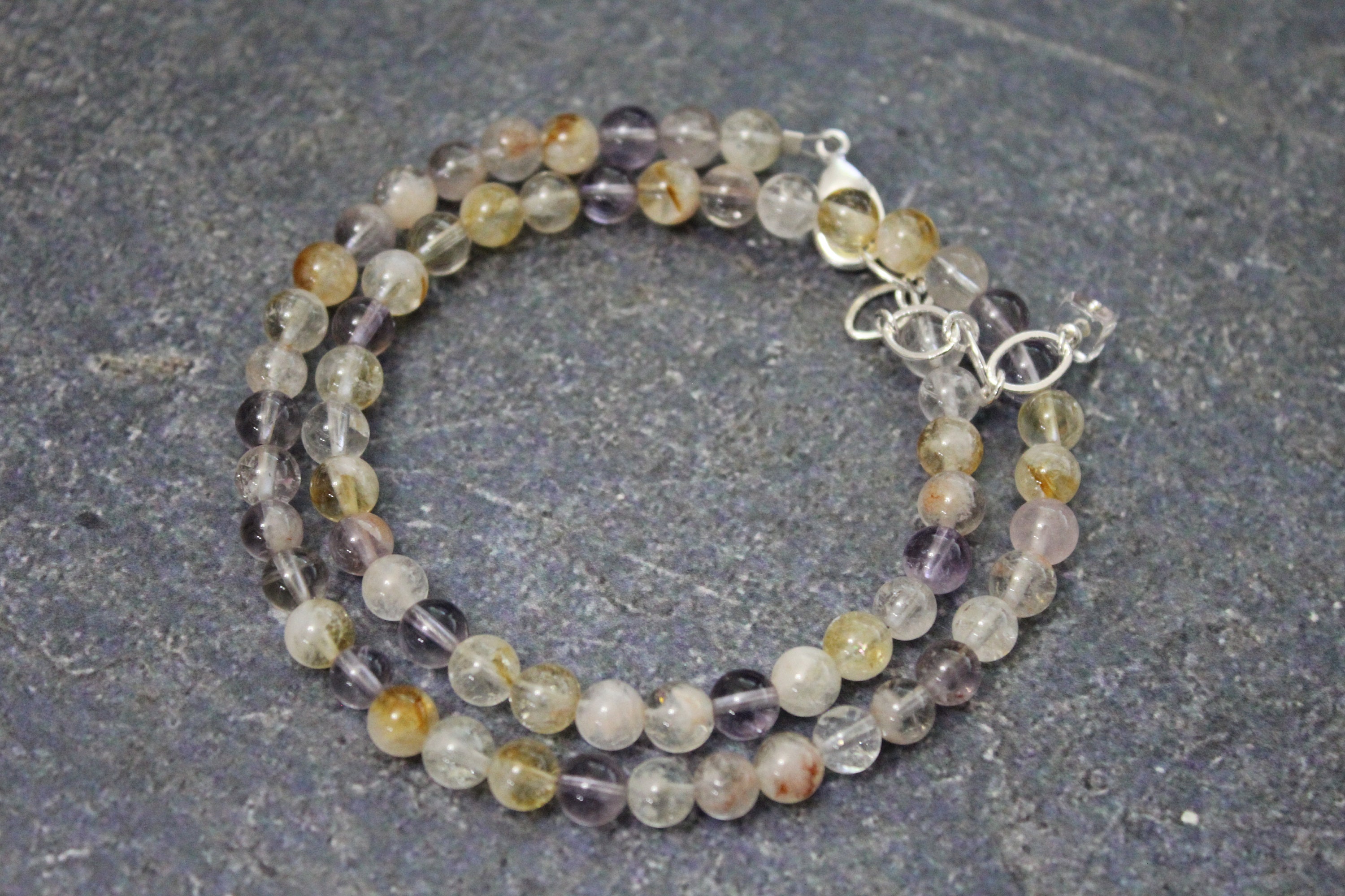 Ametrine Bead Necklace: Purple Yellow Gemstone Choker, 6mm Round