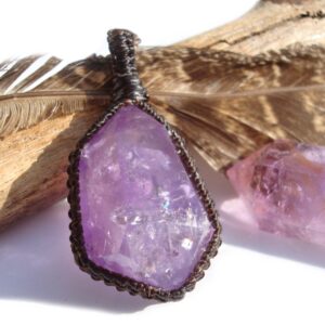 Ametrine Double Point Macrame Necklace: Purple Crystal Gemstone