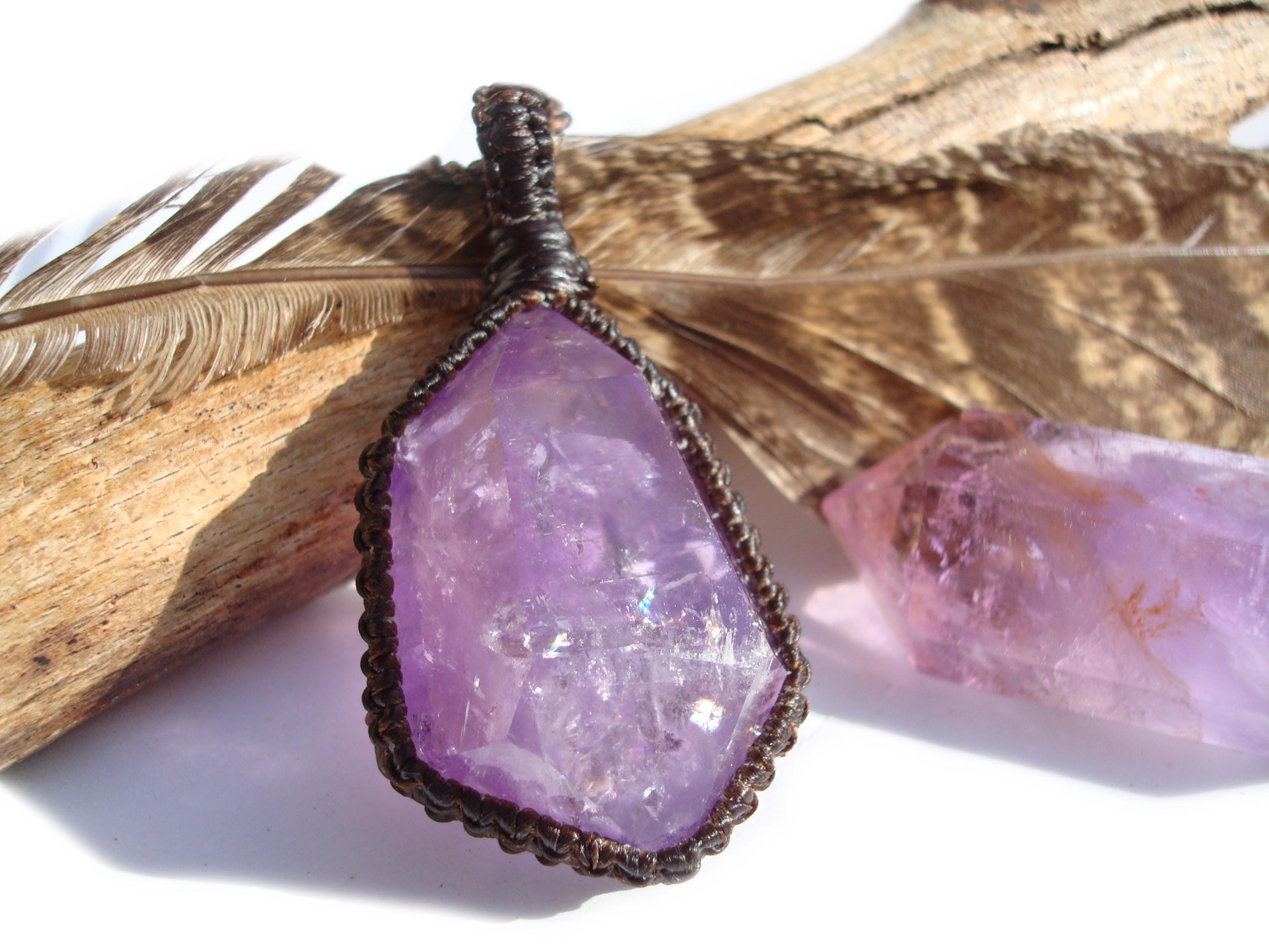Ametrine Double Point Macrame Necklace: Purple Crystal Gemstone