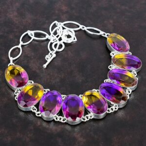 Faceted Ametrine Gemstone Necklace, 925 Sterling Silver, Adjustable Chain