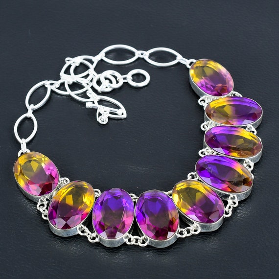Faceted Ametrine Necklace: Handmade 925 Sterling Silver, Adjustable Chain Faceted Ametrine Necklace: Handmade 925 Sterling Silver, Adjustable Chain