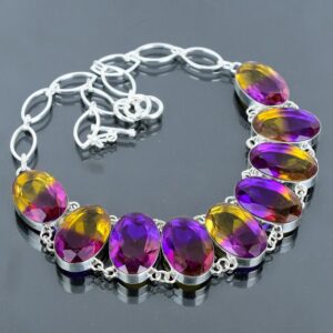 Faceted Ametrine Necklace: Handmade 925 Sterling Silver, Adjustable Chain