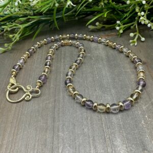 Handmade Ametrine Beaded Necklace: Gold Finish, 17 Inch