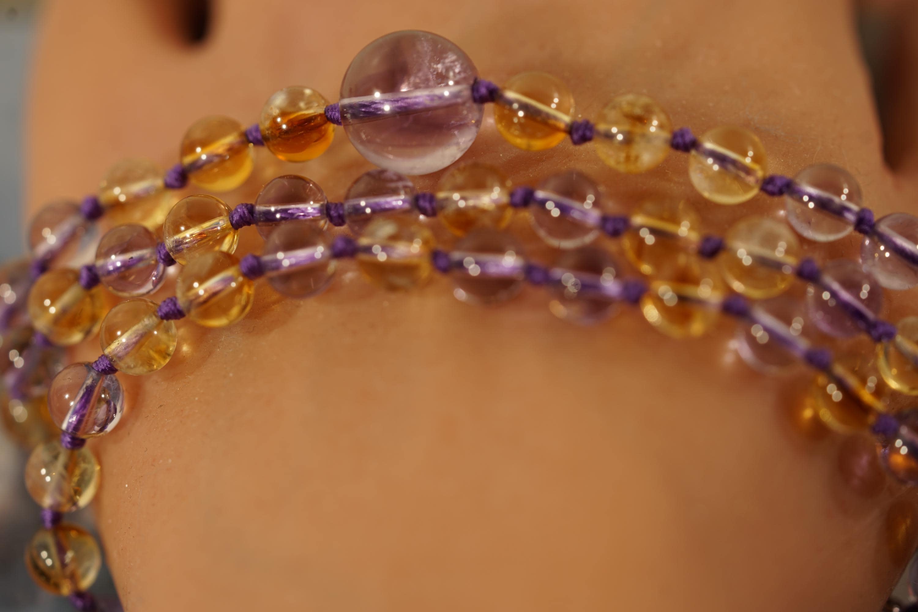 Natural Ametrine Mala Necklace • 108+1 • 6mm • 8mm • Intuition Meets Action • Major Transition • Tassel-free • Focus Beads • 5045a